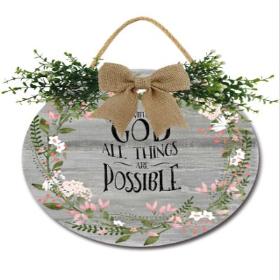 All Things Possible Sign Front for Door Decoration, 12 in Round Wood Wreaths Wall Hanging Outdoor, Farmhouse, Porch, for Spring Summer Fall All Seasons Holiday Christmas
