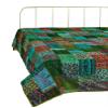 Bohemian Patchwork Kantha Quilt, Boho King Size Bedding Throw Blanket, Patola Silk Patch Work Kantha Quilt, Handmade Kantha Bedcover (Green, 108"x 108" Inch) view 1
