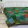 Bohemian Patchwork Kantha Quilt, Boho King Size Bedding Throw Blanket, Patola Silk Patch Work Kantha Quilt, Handmade Kantha Bedcover (Green, 108"x 108" Inch) view 4