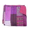 Bohemian Patchwork Kantha Quilt, Boho King Size Bedding Throw Blanket, Patola Silk Patch Work Kantha Quilt, Handmade Kantha Bedcover (Purple, 108"x 108" Inch) view 3