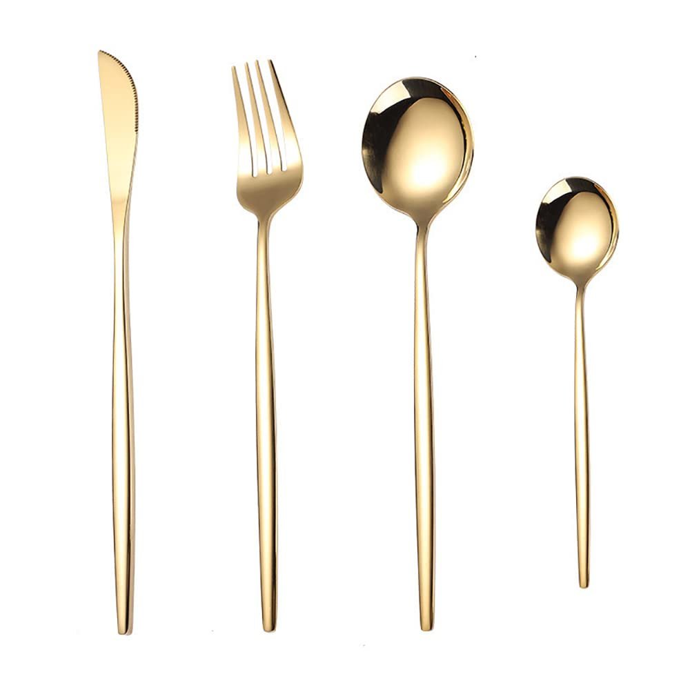 24 Piece Gold Silverware Set for 6 Flatware Sets Durable Stainless Steel Include Knifes Forks and Spoons Delicate Home Kitchen Wedding Restaurant Cutlery Utensils Set Mirror Polished