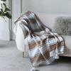 A&B Home Throw Blanket - Brown and White Stripe Woven Cotton Blend Blanket for Couch Sofa Chair Bed Office Living Room, 50" x 60" view 2