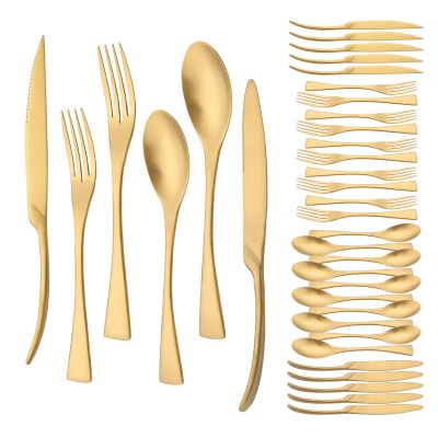36 Pieces Flatware Set for 6 / Matte Silverware Set / 304 Stainless Steel Cutlery Set with Steak Knife/Tableware Eating Utensils for Home Hotel Restaurant/Dishwasher Safe/Brushed Gold