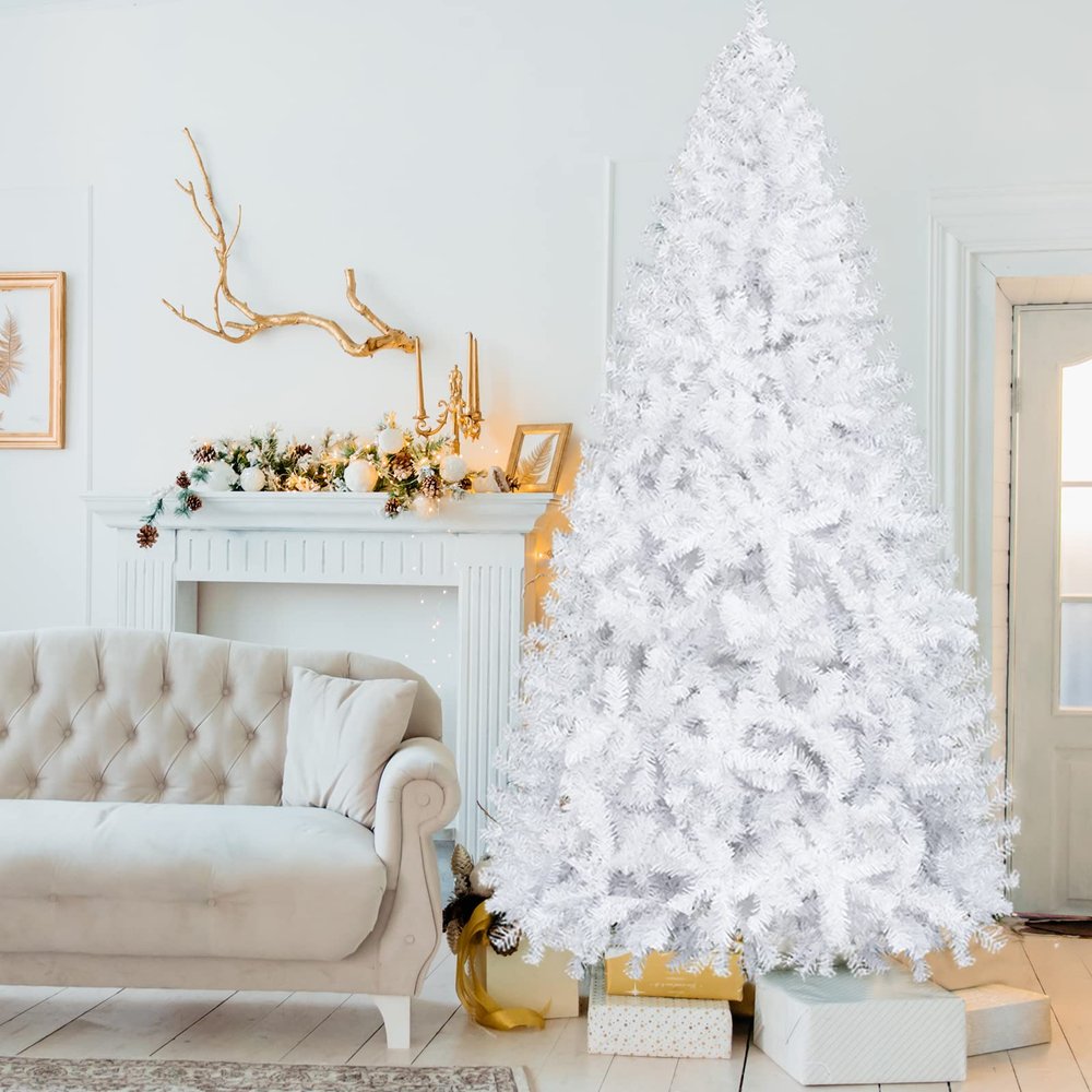 Karl home 8FT Premium White Artificial Christmas Tree Decorations for Home, Office, Party Holiday,1138 PVC Branch Christmas Tree with Metal Hinges & Foldable Metal Base