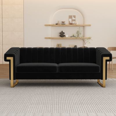 ANTTYBALE 83'' Velvet Couch Sofa Mid-Century Modern Love Seat Chesterfield 3 Seat Couches Sofa for Living Room Apartment (Black)