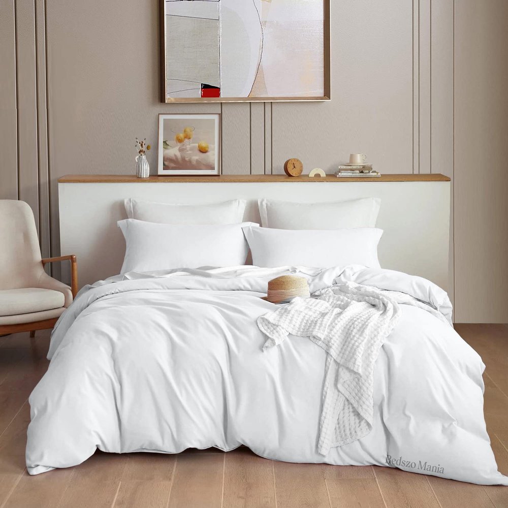 Bedszo Mania White Duvet Cover Twin/Twin XL 3 PCs Duvet Cover 600 TC Egyptian Cotton Quilt Cover Breathable & Six Corner Ties (3 PCs Duvet Cover Set in 68"x90" Inch 2 Pillow Shams in Size 20"X30")