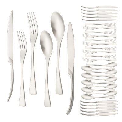 36 Pieces Flatware Set for 6 / Matte Silverware Set / 304 Stainless Steel Cutlery Set with Steak Knife/Tableware Eating Utensils for Home Hotel Restaurant/Dishwasher Safe/Brushed Silver