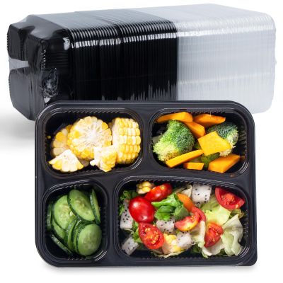 YANGRUI Meal Prep Container with Lid 40 Pack 34 oz - Reusable 4 Compartment Quad Seal Leak Defense Food Containers | BPA Free Flexible PP Plastic | Shrink Wrap Microwave & Dishwasher Safe Takeout Box