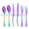 36 Pieces Flatware Set for 6 / Matte Silverware Set / 304 Stainless Steel Cutlery Set with Steak Knife/Tableware Eating Utensils for Home Hotel Restaurant/Dishwasher Safe/Brushed Rainbow view 2
