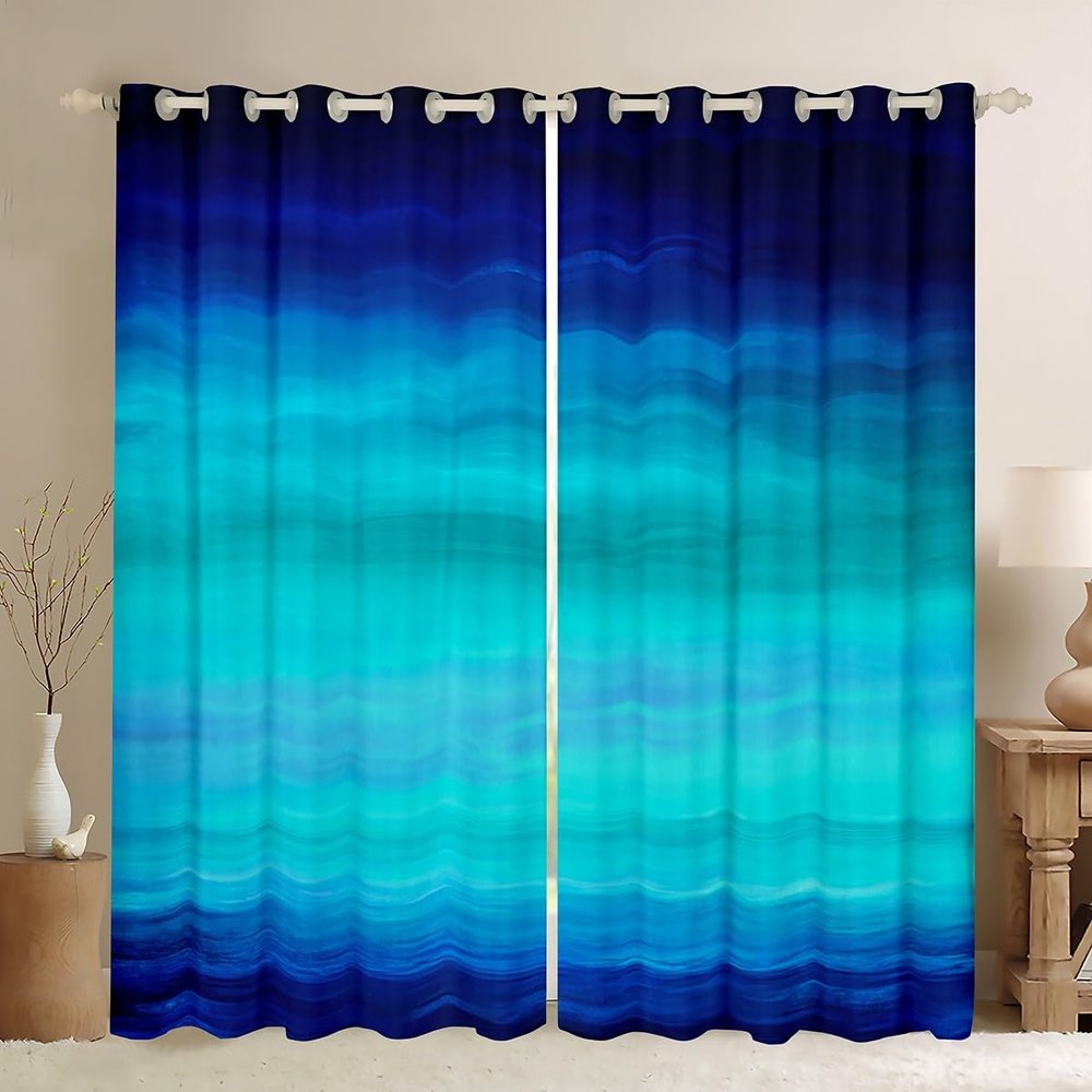 Feelyou Navy Blue Ocean Curtains Bedroom Living Room Abstract Turquoise Teal Ombre 30%-50% Blackout Curtain Boys Tropical Beach Darkening Drapes Window Treatments (2 Panels, 42 x 84 Inch)