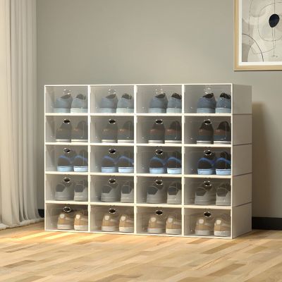 WDZCZDoo 20 PCS Shoe Storage Boxes,Clear Plastic Clamshell Shoebox Stackable Shoe Organizer Foldable Display Box Container Closet Shelf Display Case Ventilation
