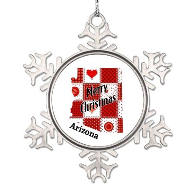 Arizona Map Snowflake Ornaments Merry Christmas Personalized Christmas Ornaments 2022 Home State Christmas Decorations for Tree Metal Christmas Keepsake New Year Gifts 3 Inch