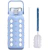 MUKOKO Half Gallon/64 oz Glass Water Bottles with Straw and Lid,Motivational Water Jug with Time Marker Reminder and Silicone Sleeve,100% Leakproof BPA Free Fitness Sports Large Bottle-Light Blue view 1