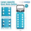 MUKOKO Half Gallon/64 oz Glass Water Bottles with Straw and Lid,Motivational Water Jug with Time Marker Reminder and Silicone Sleeve,100% Leakproof BPA Free Fitness Sports Large Bottle-Teal view 2