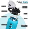 MUKOKO Half Gallon/64 oz Glass Water Bottles with Straw and Lid,Motivational Water Jug with Time Marker Reminder and Silicone Sleeve,100% Leakproof BPA Free Fitness Sports Large Bottle-Teal view 3
