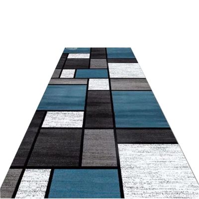 LZMZMQ Geometric Carpet Runner for Indoor Outdoor Entry, Plush Soft Floor Runner Black Blue Boho, Rustic Commercial Hallway Rug/Caroet Long 2x6/2 Ft x7ft/2.5x7/ 2x8/ 2x10/ 2x12/ 9.5x3/ 2x16