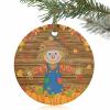2022 Christmas Tree Hanging Ornaments, Fall Farm Scarecrow 3" Round Double-Sided Ceramic Ornaments Christmas Keepsake Gifts Decor Pumpkin Maple Leaves Wood Grain view 1