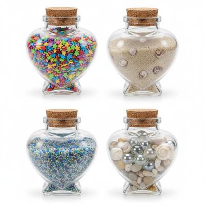 SUPVOX 4pcs Heart Shaped Glass Wish Bottles with Cork Lids, 5.4oz Keepsake Jars for Honeymoon Sand, Wedding, Anniversary, Home Decor