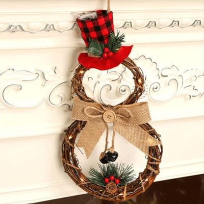 LOYONA Christmas Wreath Decoration Christmas Snowman Wreath Christmas Door Wreath with Beautiful Bow, Black Hat, Pinecones and Red Berries 7.87 Inches (Color : Christmas Wreath)