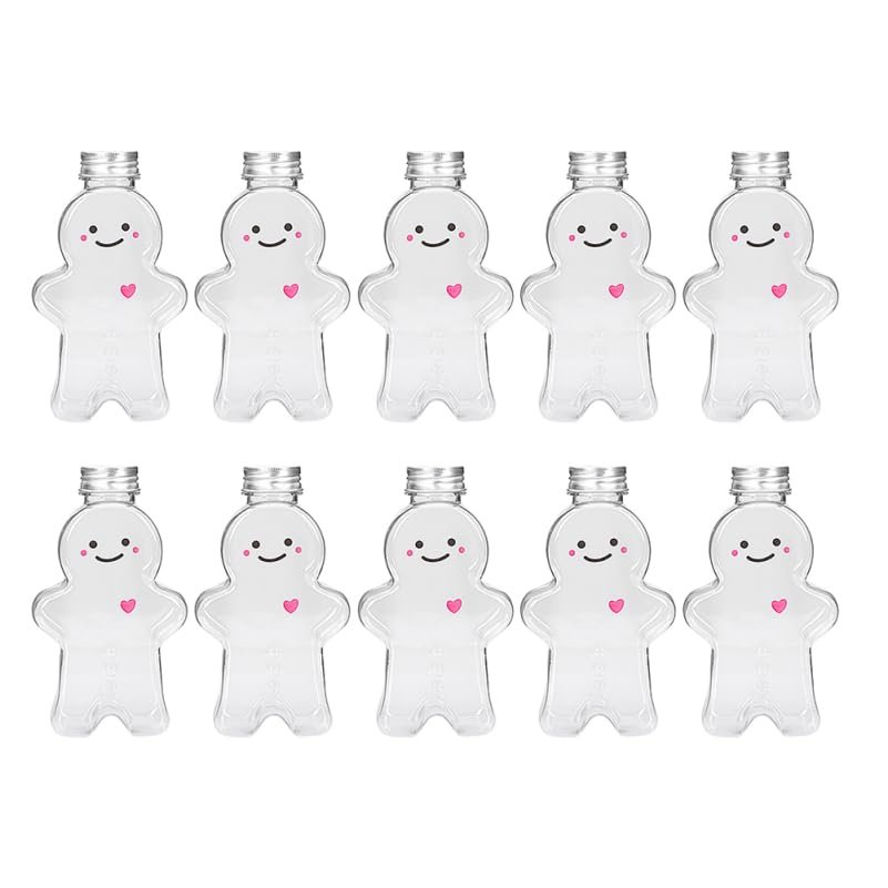 Alipis Clear PET Plastic Juice Bottles Christmas Gingerbread Man Empty Bottles Milk Juice Cup Drink Containers 500ml 10pcs
