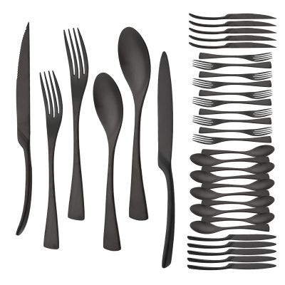 36 Pieces Flatware Set for 6 / Matte Silverware Set / 304 Stainless Steel Cutlery Set with Steak Knife/Tableware Eating Utensils for Home Hotel Restaurant/Dishwasher Safe/Brushed Black