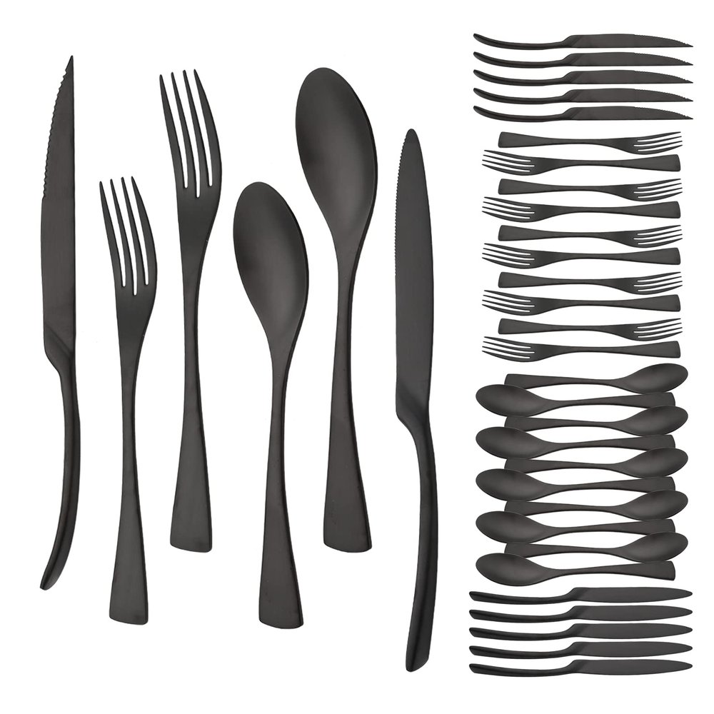 36 Pieces Flatware Set for 6 / Matte Silverware Set / 304 Stainless Steel Cutlery Set with Steak Knife/Tableware Eating Utensils for Home Hotel Restaurant/Dishwasher Safe/Brushed Black