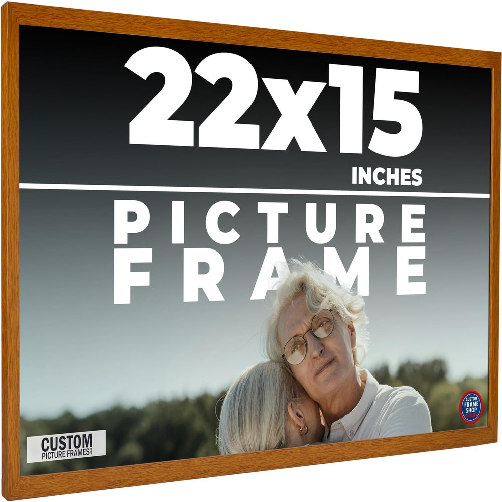 CustomPictureFrames.com 22x15 Frame Brown Honey Pecan Solid Wood Picture Frame | 0.75 Inch Moulding Width | Complete with UV Acrylic Plexiglass, Foam Board Backing & Hanging Hardware