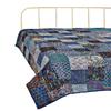 Bohemian Patchwork Kantha Quilt, Boho King Size Bedding Throw Blanket, Patola Silk Patch Work Kantha Quilt, Handmade Kantha Bedcover (Blue, 108"x 108" Inch) view 1