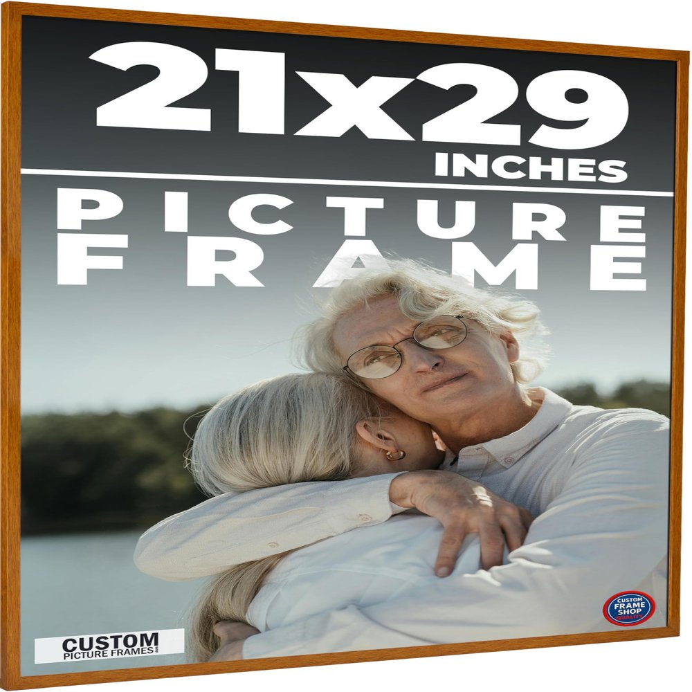 CustomPictureFrames.com 21x29 Frame Brown Honey Pecan Solid Wood Picture Frame | 0.75 Inch Moulding Width | Complete with UV Acrylic Plexiglass, Foam Board Backing & Hanging Hardware
