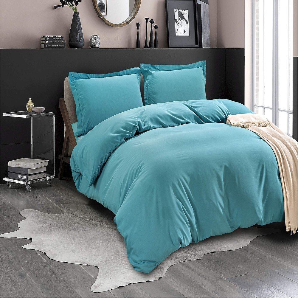 LinenEra Luxury 3 Piece Oversized King Plus Duvet Cover Set Ultra Soft Egyptian Quality Hotel Collection Turquoise Comforter Cover Oversized King Plus 120 x 128 with Zipper Closure