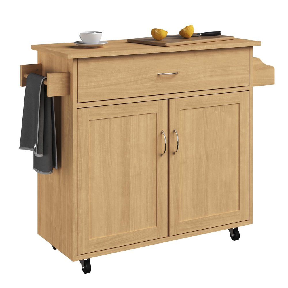 Kitchen Island with Spice Rack and Storage Cabinet - Rolling Cart with Drawers for Coffee Bar, Additional Counter Space, or Storage by Lavish Home (Oak)