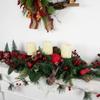 Northlight Pine Triple Candle Holder with Bows and Plaid Christmas Ornaments, 30", Green view 2