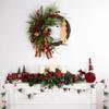 Northlight Pine Triple Candle Holder with Bows and Plaid Christmas Ornaments, 30", Green view 3