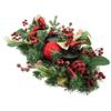 Northlight Pine Triple Candle Holder with Bows and Plaid Christmas Ornaments, 30", Green view 4