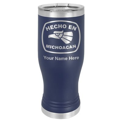 LaserGram 14oz Vacuum Insulated Pilsner Mug, Hecho en Michoacan, Personalized Engraving Included (Navy Blue)