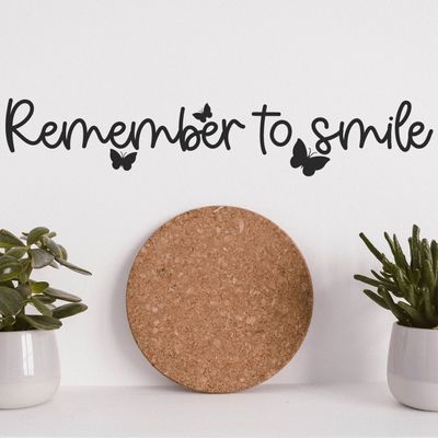 Remember to Smile Butterflies Inspirational Wall Decal Motivational Office Decor Quote Inspired Motivated Positive Focused Wall Art Vinyl Wall Decal School Classroom Words and Saying Gift (36 x 7 Inches)