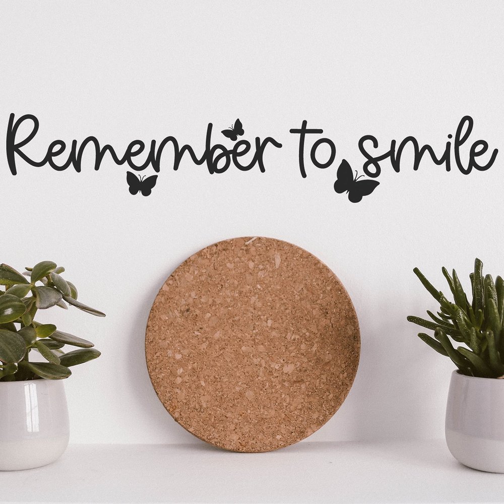 Remember to Smile Butterflies Inspirational Wall Decal Motivational Office Decor Quote Inspired Motivated Positive Focused Wall Art Vinyl Wall Decal School Classroom Words and Saying Gift (36 x 7 Inches)