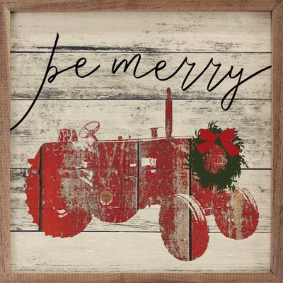 Be Merry Wreath Tractor White Christmas Wall Home Decor Series Wooden Sign Dcor By Kendrick Home, Different Size Fall Wall Decor, Home Wall Decor, Signs For Home Decor Wall (12x12)