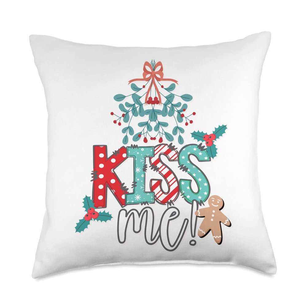 Christmas Mistletoe KISS ME Cute Holiday Kisses Love Xmas Throw Pillow