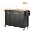 Quarte Multifunctional Mobile Kitchen Island with Solid Wood Top and 4 Door Storage Cabinet and 2 Drawers,Lockable Rollers,Spice Rack, Towel Rack,for Kitchen and Dining Room (Black#G) view 3
