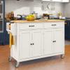 Cuisine Kitchen Cart with Wood Top Utility Breakfast Bar Mobile Service Cart Rolling Kitchen Trolley with Two Storage Cabinets,Locking Wheels,Wine Rack, Spice Rack, Towel Rack (White) view 1