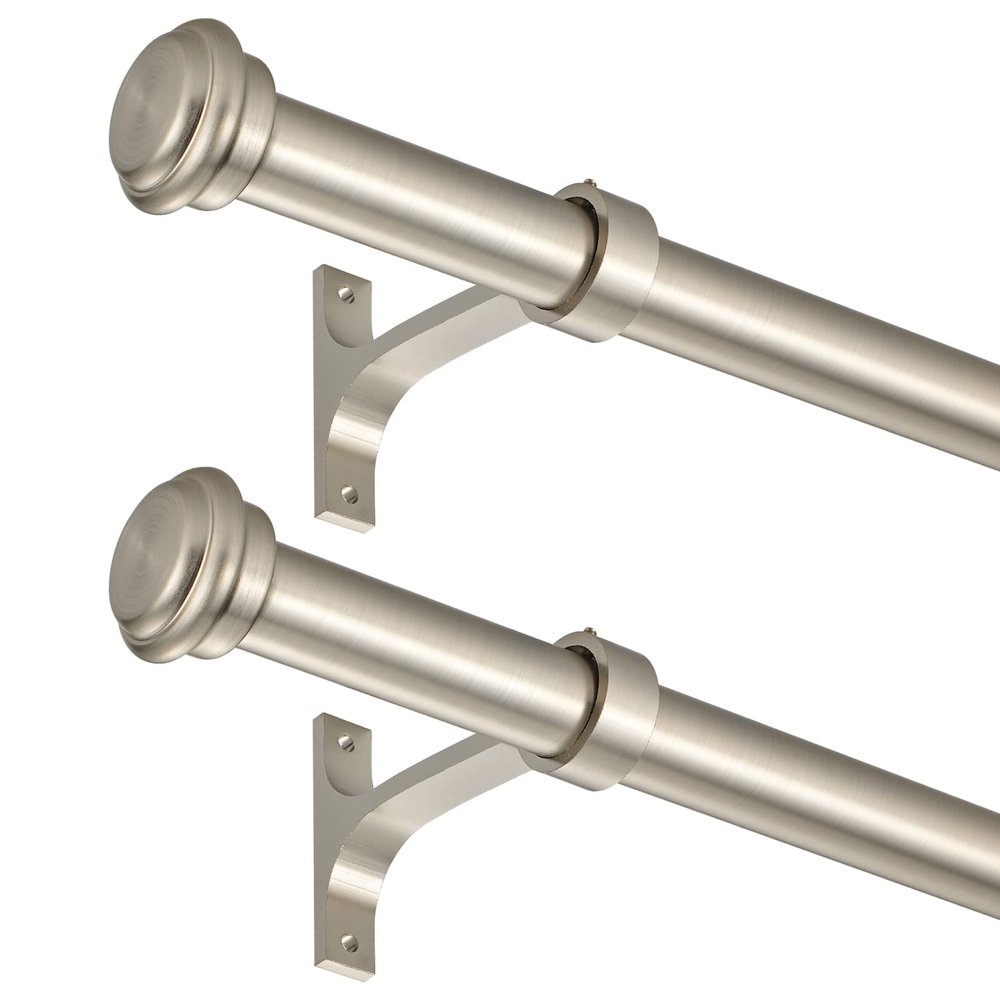 2 Pack Curtain Rods 72 to 144 Inches,1 Inch Curtain rods for Windows, Hanging Curtain Rod & Wall Mount with Brackets Heavy Duty Rod,End Cap Single Rod, Brushed Nickel