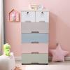 6 Drawer Plastic Drawers Dresser Storage Cabinet with 4 Large Drawers and Top 2 Small Cabinets Locker(with Keys),Closet Drawers Tall Dresser Organizer for Clothes Playroom Bedroom Furniture (Macaron) view 2