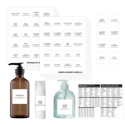 540 PCS Bathroom Home Laundry Labels for Organizing with DIY Blank Labels, Preprinted Minimalist Waterproof Oil Resistant Stickers for Bathroom Laundry Home Beauty Organization Supplies