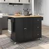 Quarte Mobile Kitchen Island with Solid Wood Top and Storage Cabinet,Drop Leaf Breakfast BarSpice Rack, Towel Rack & Drawer,Kitchen Island on 5 Wheels with 3 Drawers,Lockable Rollers (Black#Q) view 2