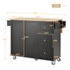 Quarte Mobile Kitchen Island with Solid Wood Top and Storage Cabinet,Drop Leaf Breakfast BarSpice Rack, Towel Rack & Drawer,Kitchen Island on 5 Wheels with 3 Drawers,Lockable Rollers (Black#Q) view 3