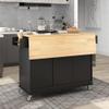Quarte Mobile Kitchen Island with Solid Wood Top and Storage Cabinet,Drop Leaf Breakfast BarSpice Rack, Towel Rack & Drawer,Kitchen Island on 5 Wheels with 3 Drawers,Lockable Rollers (Black#Q) view 4