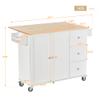 Quarte Mobile Kitchen Island with Solid Wood Top and Storage Cabinet,Drop Leaf Breakfast BarSpice Rack, Towel Rack & Drawer,Kitchen Island on 5 Wheels with 3 Drawers,Lockable Rollers (White#Q) view 3
