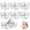 8-Pack Crown Cake Toppers - Silver Delicate Royal Princess Prince Theme Mini Tiara Cake Decor for Baby Shower Birthday Party view 1