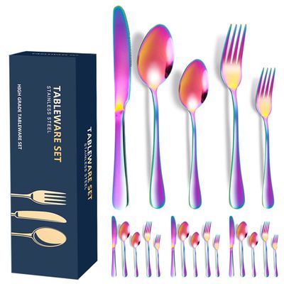 XIAOYU 20 Piece Silverware Set, Stainless Steel Flatware Set Service for 4, Include Knife/Fork/Spoon, Reusable, Mirror Polished, Dishwasher Safe, Rainbow